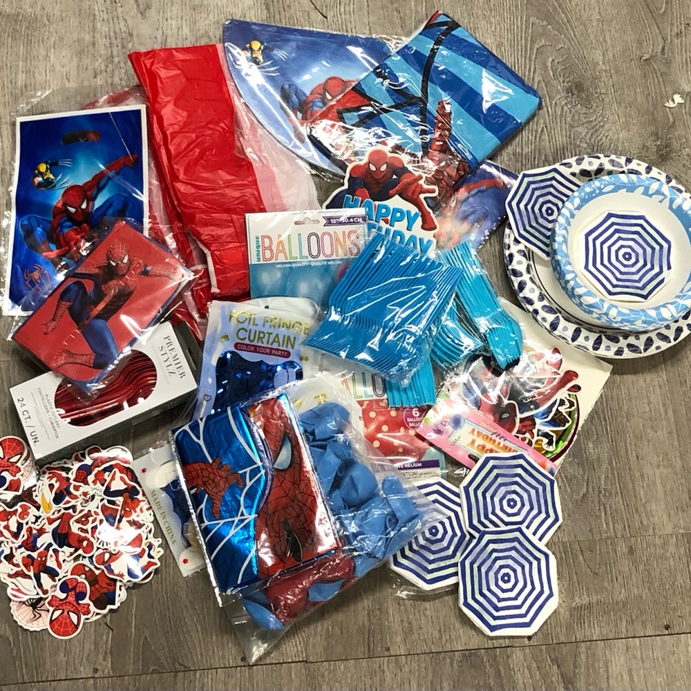 Spiderman Themed Party Supplies Set - Red and Blue